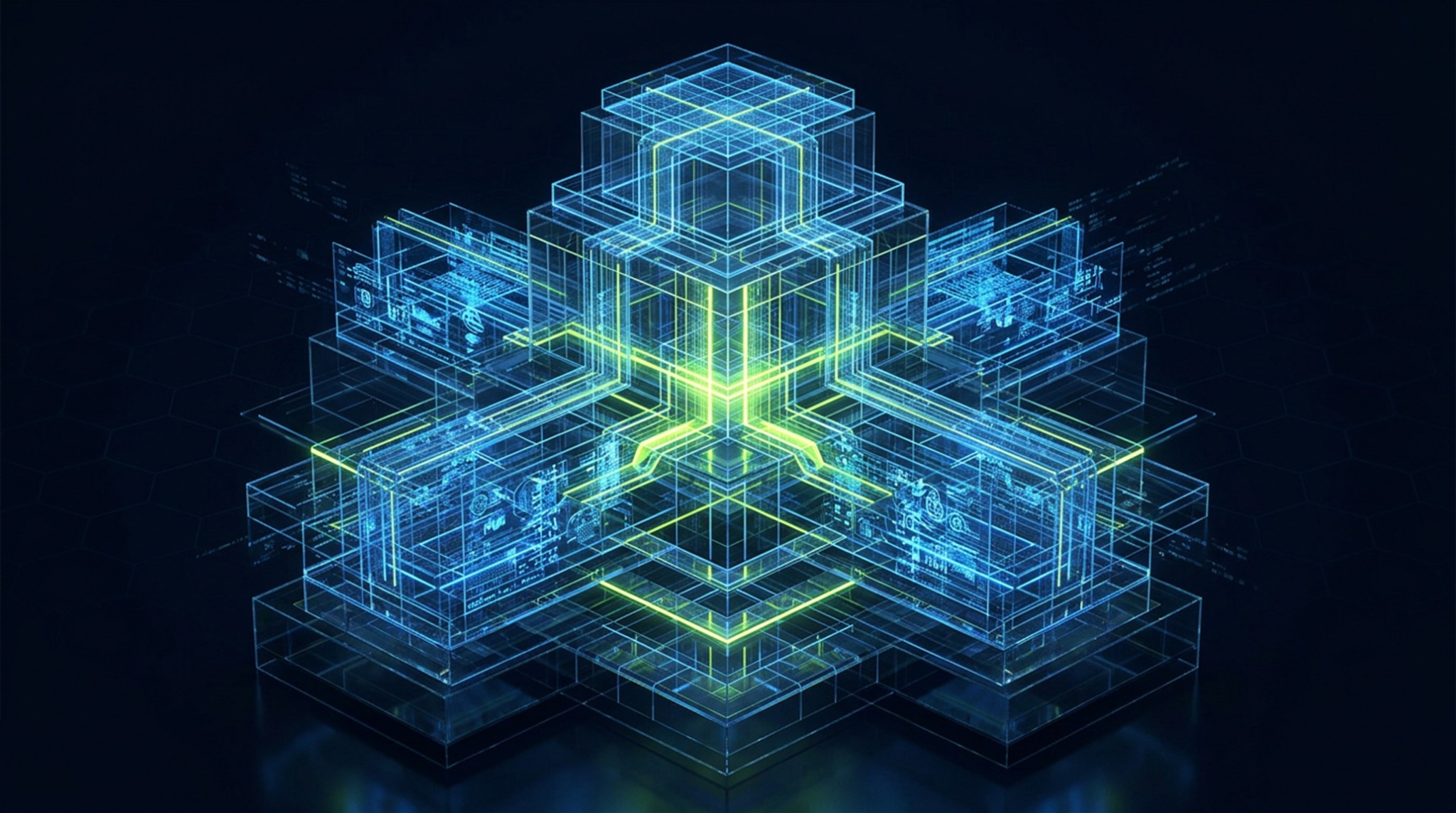 Layered compliance architecture in blue and lime